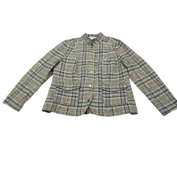 L.L. Bean Gray Plaid Blazer with Black Elbow Patches - Picture 2 of 16